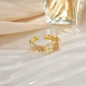 Flower Blossoms Adjustable Ring with Delicate Floral Design and Sparkling Stones for Elegant Everyday Wear