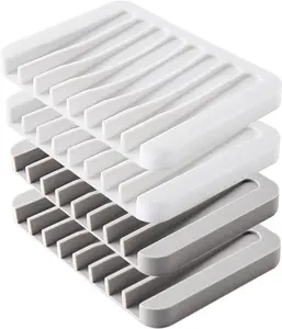 4 Pack Silicone Self-Draining Soap Dish – Waterfall Soap Saver Bar Holder for Shower, Bathroom & Kitchen Sink | Sponge Holder, No More Soggy Soap, Easy Clean, Extends Soap Life (White & Gray) outdoorfun