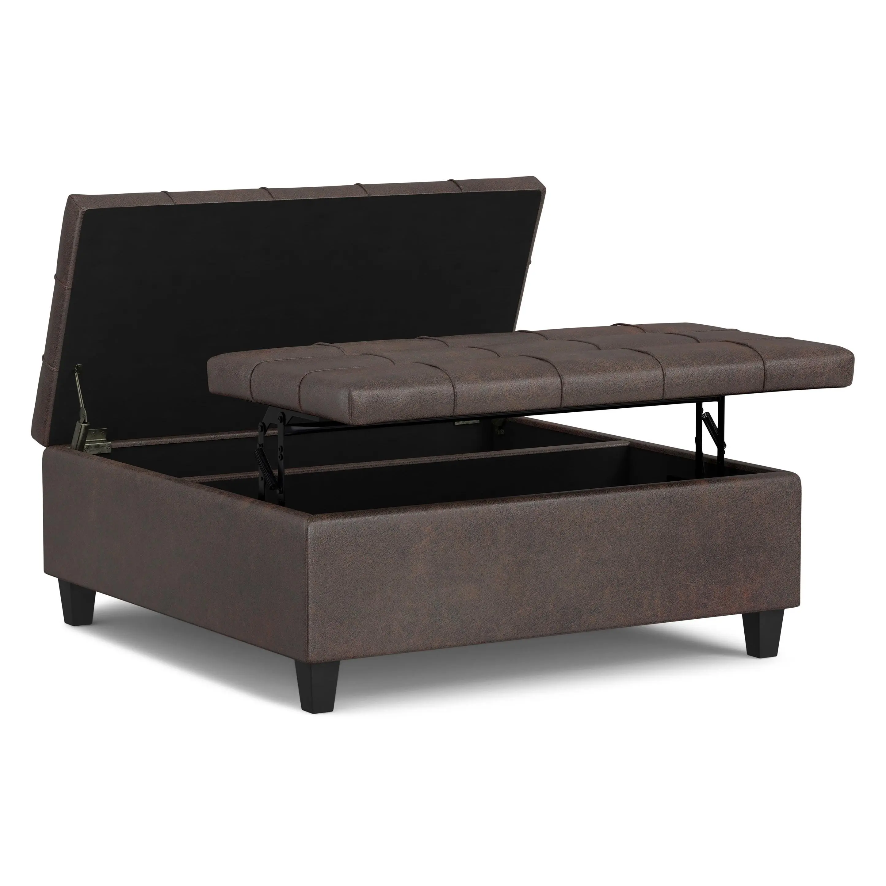 Harrison Large Square Multifunctional Faux Leather Tufted Upholstered Storage Ottoman Stool - Indoor Living Room Furniture, Furniture Living Room Decor, Ottoman with Storage