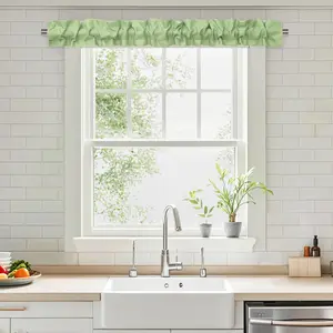 Sleeve Topper with Top Bottom Ruffle Sleeves Valances Home Décor Window Treatment for Bedroom Nursery Kitchen, 58" x 5",1 Piece, Textured-Grass Green Window Curtain Header