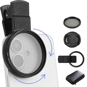 52mm Clip-On Cpl Cellphone Lens Filter Kit, Circular Polarizer with Agc Glass, Mobile Phone Accessory for iPhone and Smartphones