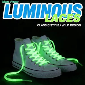 6/1Pairs of Luminous Flat Shoelaces -120cm It must first absorb a light source in order to glow.-Made from thickened nylon material; non-slip, machine-washable, and visible at night. No batteries required. A stylish and safe accessory for shoe decoration.