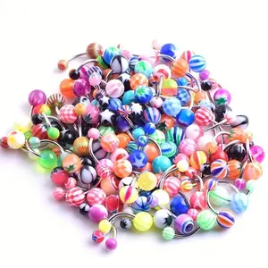 20Pcs Belly Button Ring Set, Mixed Colorful Ball Belly Button Ring Bohemian Barbell Navel Nail Body Piercing Jewelry Gift Women Body Piercing Jewelry Set