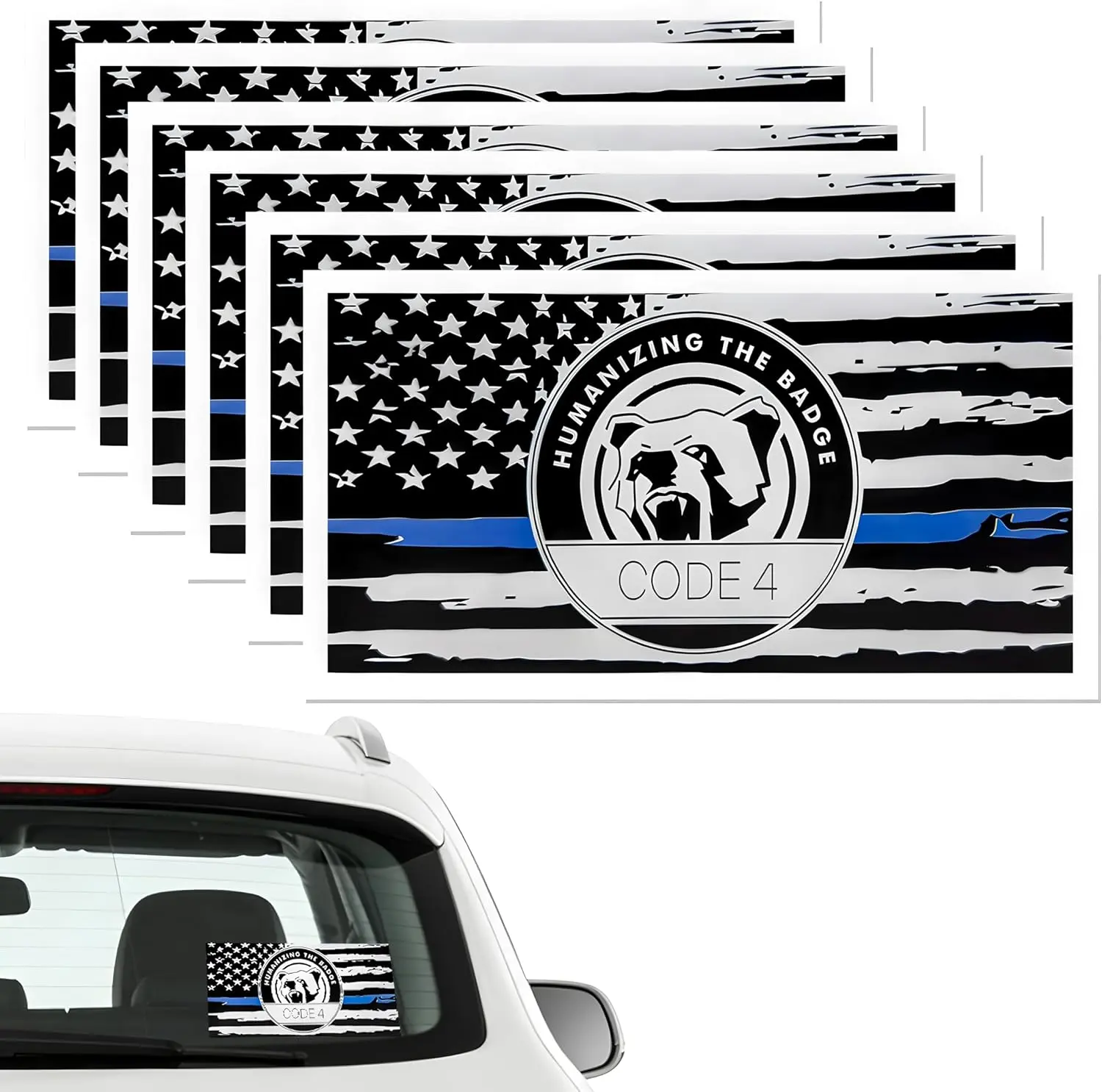 6PCS Thin Blue Line Sticker Code 4,Police Support Sticker,American Flag Thin Blue Line Car Decal,Bandera Azul de la Policía,Support Law Enforcement Waterproof Vinyl Decal for TruckWindow Laptop Bottle