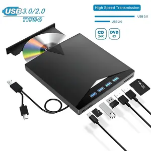 External CD DVD Drive for Laptop & Desktop , [7 in 1] USB 3.0 Type-C External DVD Player Portable CD/DVD ROM Burner with TF/SD Card Slots