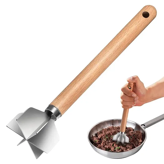 11-in Stainless Steel Meat Chopper - Plastic-Free Seamless Steel Body Kitchen Cooking Accessories, Easy-Clean Ground Beef Masher, Potato Masher Alternative for Burgers, Kitchen Utensils, Utensils For Kitchen