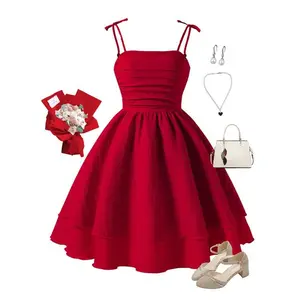 Sweet pleated girls’ dress, summer casual style, fitted woven fabric, medium thickness, perfect for everyday wear GARMENTARY