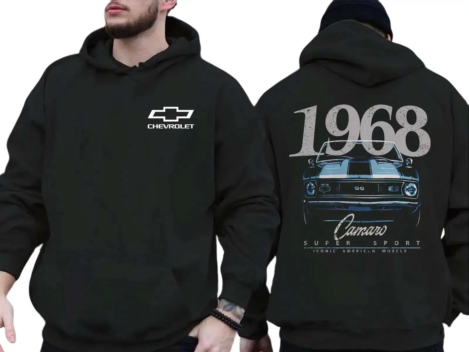 1968 Camaro Vintage 2 Sided Hoodie, Retro Car Winter Top For Fan, Fashion For Muscle Car Enthusiasts