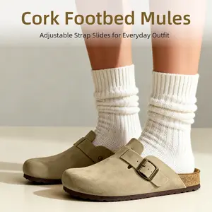 Lumubby Women's Taupe Suede Clogs - Adjustable Strap, Retro Classic, Comfy Casual Slip-On Mules, Everyday Footwear, Summer Rubber Walking Shoes