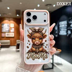 Cute Highland Cow Leopard Print MAMA Pattern Magnetic MagSafe Phone Case for iPhone 17 Air/16 Pro Max 15 Pro 14 13 12 11 Plus Shockproof Slim Protective Cover Casing