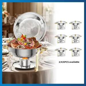 【GARVEE】Professional Stainless Steel Chafing Dish 5QT Round Buffet Server & Warmer Rust Resistant Casserole Cooking Container 2 4 or 6 Pack Options