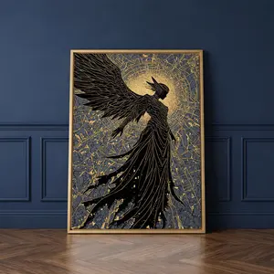 [Sale off up to 40%] [Frame Canvas] Radiant Angel Gold Canvas Art, Celestial Winged Guardian Canvas Print, Real Wood Frame Wall Decor, Mythology Fantasy Artwork