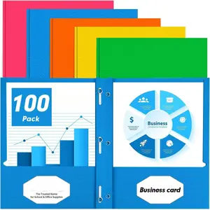 Two Pocket Folders,  100 Pack Two Pocket with Prongs, 3 Prong Folders Fit Letter Size Paper, Pocket Paper File Folders for School Office  Business, Assorted 5 Colors