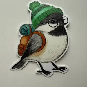 Backpacking Chickadee Vinyl Sticker , Laptop Water Bottle Decal Sticker