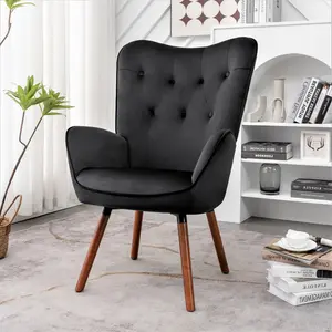 US Pride Furniture Button-Tufted Midcentury Armchair with Wingback Design and Splayed Legs