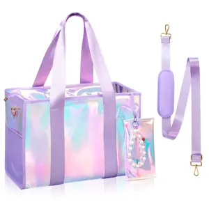 Babysun Iridescent Tote Bag 26L Large Waterproof Clear Shouler Bag for Women with Zipper & Phone Pouch Tip-Proof Crossbody Bag  Beach Bag Travel Bag New Year Gift Valentine's Day gift