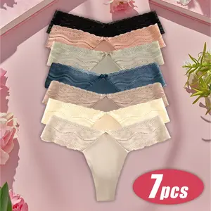 7-Pack Women's Seamless Low Waist Lace Thong Underwear - Clear G-String Underwear for Daily and Special Occasions, Elegant and Comfortable Seamless Thong Women's Basic Winter, Back-to-School Clothing/Ladies, Women's Underwear/Ladies Panties