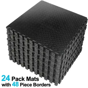 SUPERDEAL 24pcs Puzzle Exercise Mat with EVA Foam Interlocking Tiles For Exercise Gym, Black