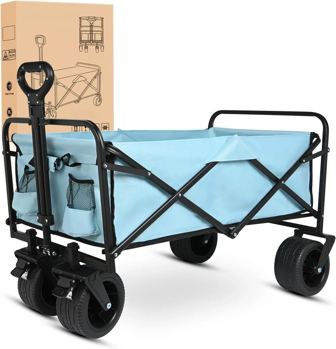 Heavy-Duty Collapsible System Foldable Trolley, 300lbs Utility Model with All-Terrain Wheels, Portable for Outdoor Camping, Gardening (Blue), Foldable Trollies