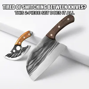 Ultra Sharp Hand Forged Kitchen Knife Set 2-Piece, High Carbon Steel Full Tang Butcher Cleaver & Boning Knife, Ergonomic Handle Chef Knife for Home Cooks, Daily Cooking, Slicing & Chopping, Great Housewarming & Holiday Gift for Family & Friends box