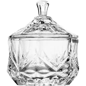 8oz Glass Candy Dish with Lid,Small Decorative Storage Jar for Candy,Cookies,Snacks Bath Salt,Sugar Bowl,Office,Bathroom,Dining Room Organizer (Clear)