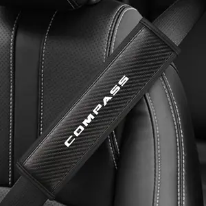 Jeep Compass Seat Belt Shoulder Cover, PU Leather & Carbon Fiber Stripe Design, Enhances Driving Comfort, Available in 1pc/2pcs