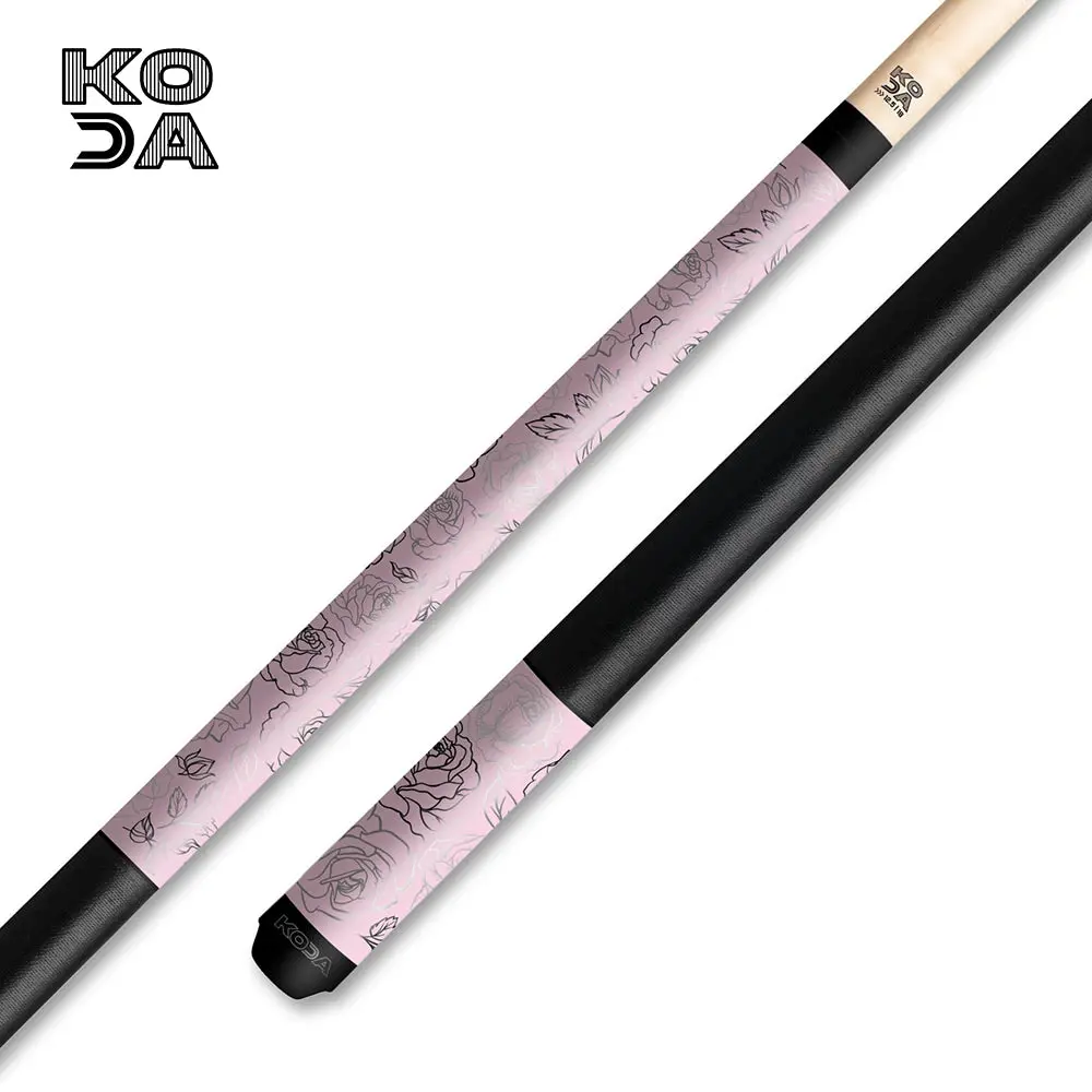 McDermott Cues KODA Floral Pool Cue - Maple Shaft, Bold Rose Design, Black Irish Linen Wrap, 12.50mm Tip, Matt Finish for Precision Billiards & Snooker Play, Game