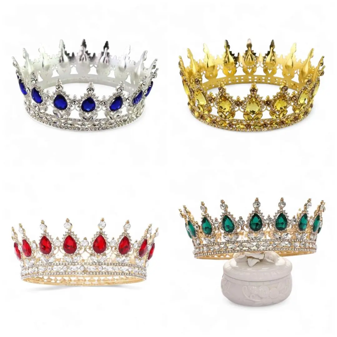 Unisex 6" Striped Jeweled Crown, Orichas Santeria Spiritual Decoration with Multicolor Jewellery, Headpiece for Orisha Worship and Ceremonies (Corona Ochun Yemaya Oya Obba)