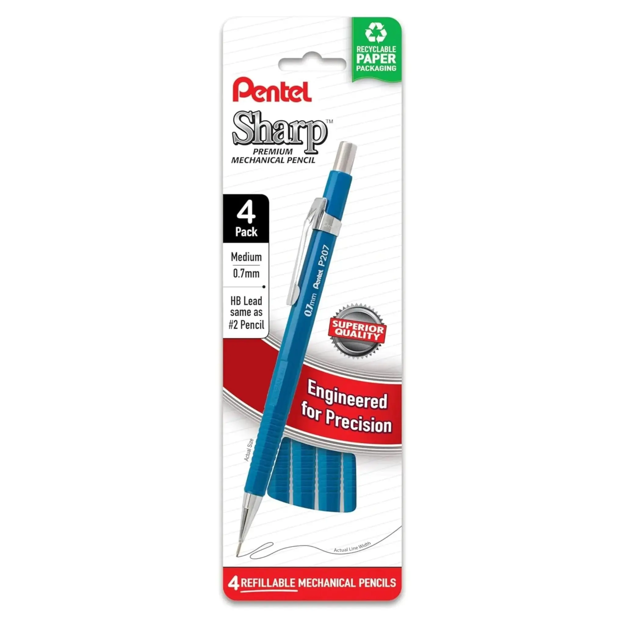 Pentel Sharp 0.5mm Ergonomic Mechanical Pencil 4-Pack, Pre-Sharpened HB Lead, Precision Tip, Dark Lines, Seamless Writing & Drawing, Ideal for Classrooms, On-the-Go Note-Taking, Office Stationery Tool, Clear, Dark Lines