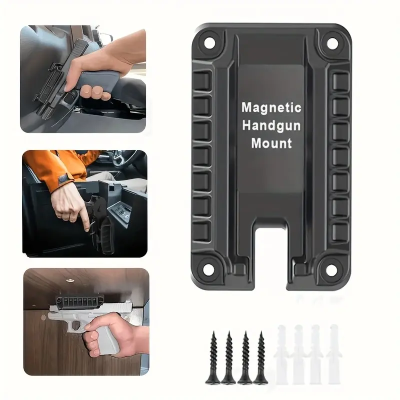 1pc Quick Draw Magnetic Gun Holder- Concealed Mount for Firearms- Black, Ambidextrous Design, Secure Magnetic Storage for Cars, Trucks, Walls, Desks& Indoor Use, Wallmounted Firearm Safe, Durable Polymer Construction, Concealed, Universal Holster