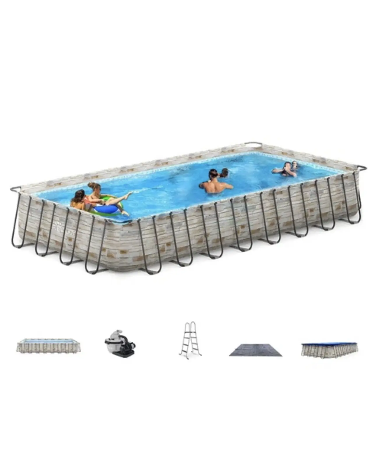 EVAJOY 32ft X 16ft X 52in Metal Frame Swimming Pool Set, Rectangular Above Ground swimming pool
