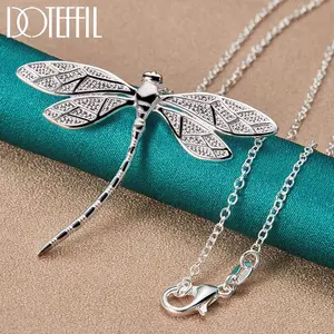 DOTEFFIL  Silver 40-75cm Chain Big Dragonfly Pendant Necklace For Women Wedding Engagement Party Fashion Jewelry