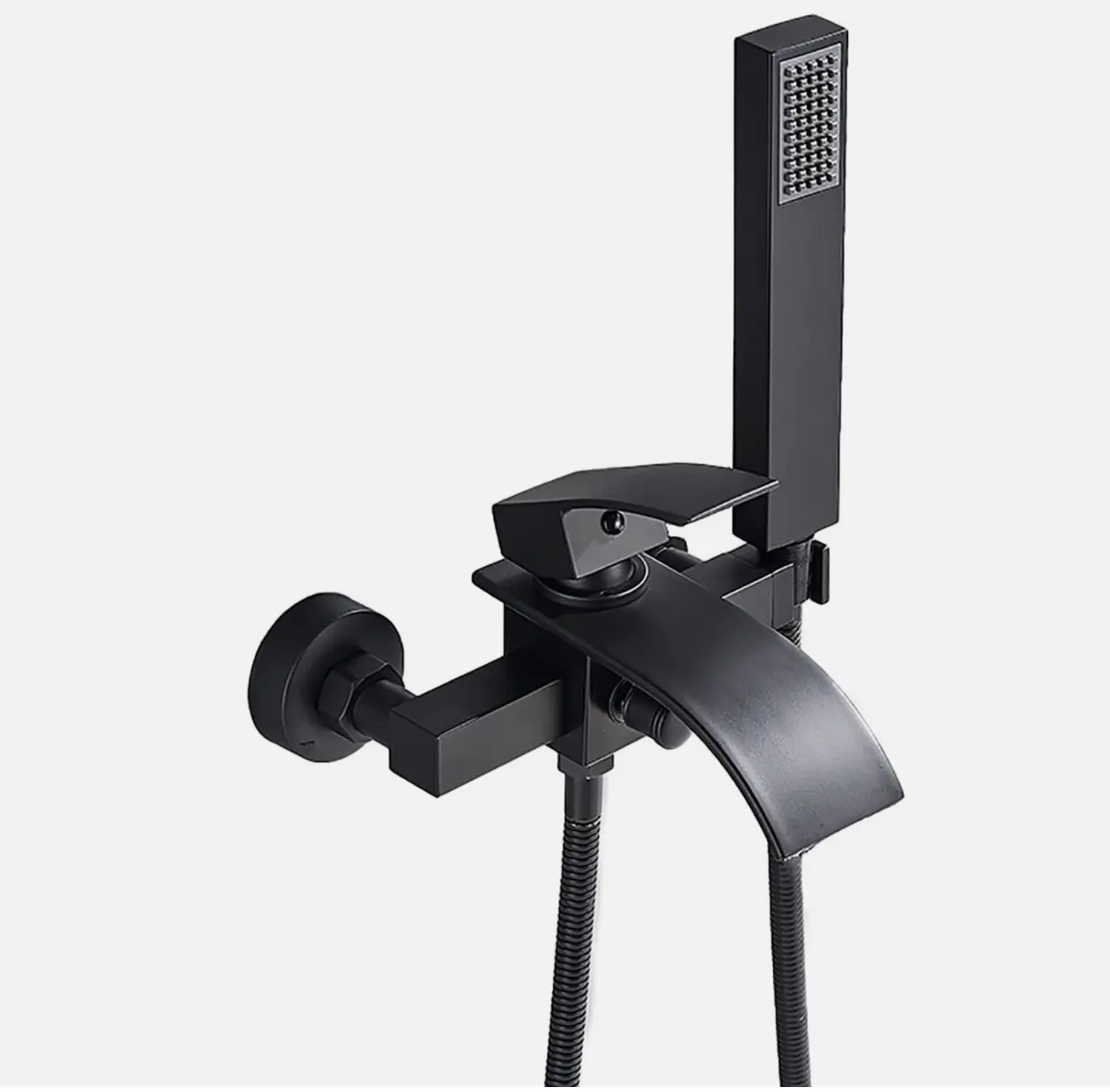 Matte Black Waterfall Tub Faucet Wall Mount Bathtub Mixer w/ Handheld Shower