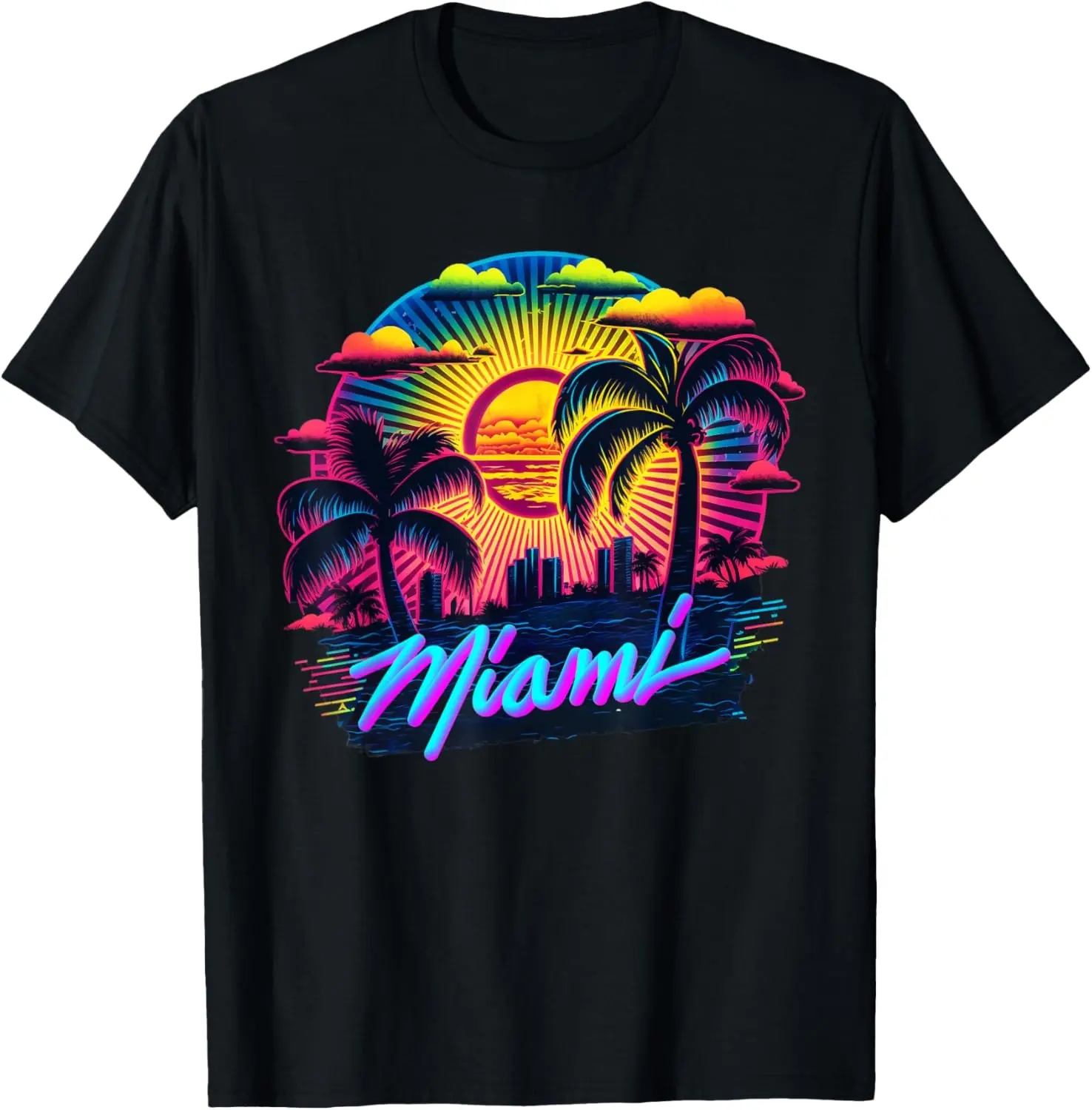 100% Cotton Miami Tshirt Men Florida Vibrant Colorful Miami Souvenir T-Shirt