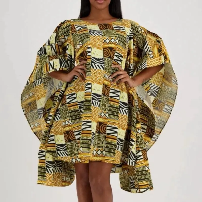 Batwing OSFM PLUS kente dress Elegance Asymmetrical Cape Breathable Womenswear