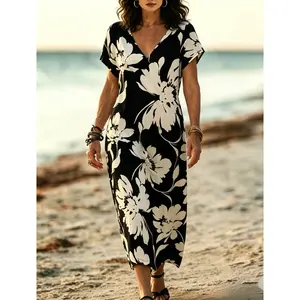 YehGoods 2026 Women's Plus Size Trendy Casual Sundress, Lady's Printed Short Sleeve Wear Clothes, Slit Hem Summer Dress pentecostal