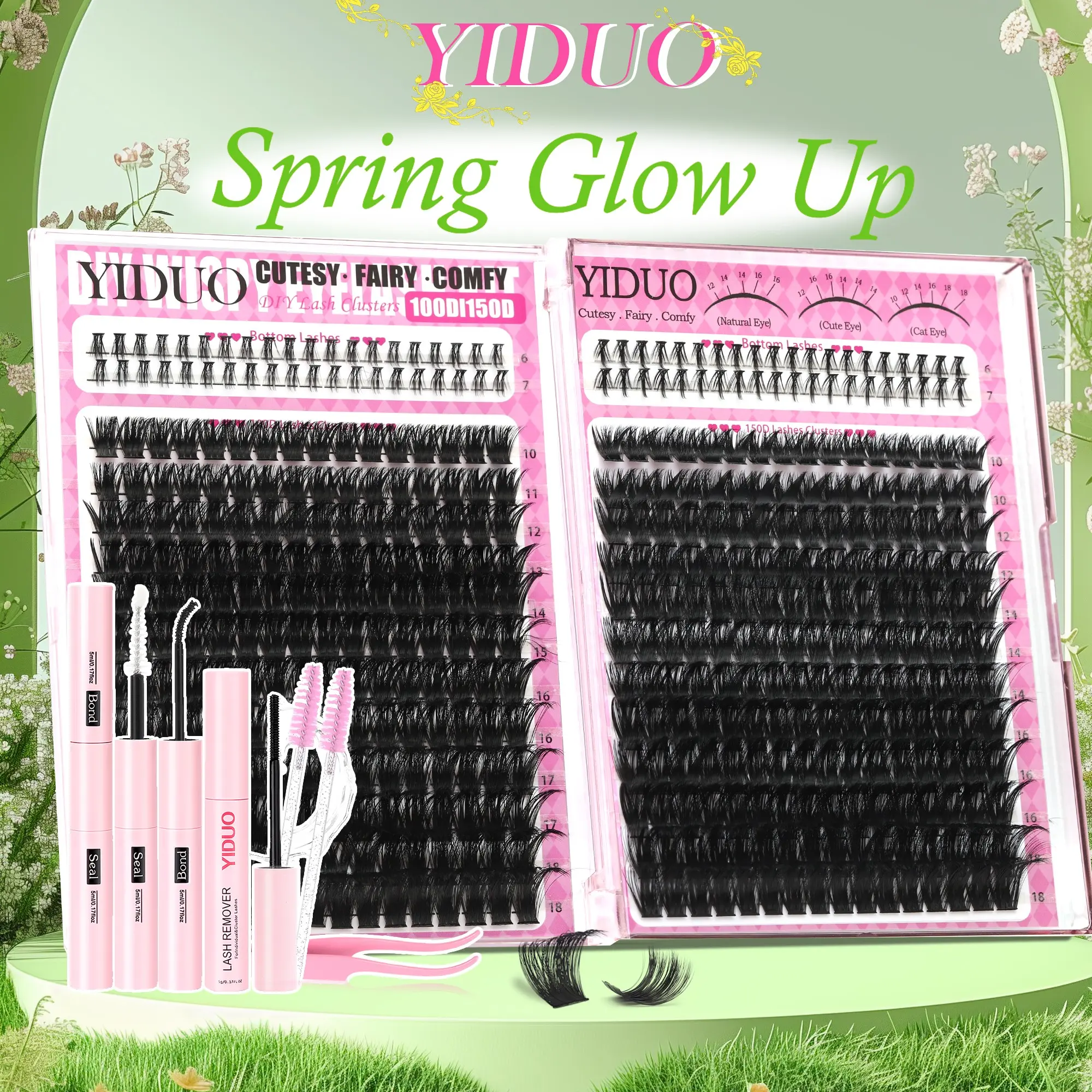 YIDUO Eyelash Cluster Kit | 3 Styles:   Lashes | 6–18mm D-Curvature Individual Lash Extension Kit With Lash Bond and Seal, Remover, Tweezers & Eyelash Brush | Easy DIY at Home | DIY Eyelash Clusters | DIY Volume Eyelashes