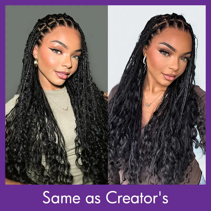 Luvme Braided Wig Knotless 26'' Braids Wig BohoBraided Wigs Box Braid Human Hair Curls Flexi-Fit Invisi Drawstring Cap HD Full Lace Super Natural Scalp