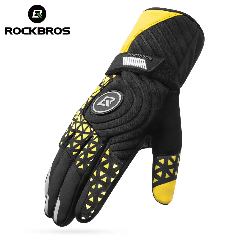 ROCKBROS Unisex Winter Thermal Fleece Cycling Gloves - Windproof, Anti-Slip Sports Gloves with Grip Enhancement for Hand Warmth