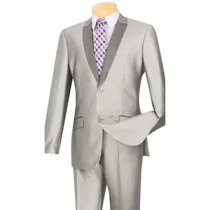 Pushkin Collection: Grey 2 Piece Sharkskin Single Breasted Slim Fit Suit