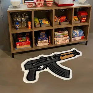 Gun Pattern Fluffy Mat Bedroom White Mat Living Room Decoration Holiday Gift Home Decoration Mat, Soft Texture, Durable Fabric, Decorative Mat, Accent Mat, Shaggy Area Rug