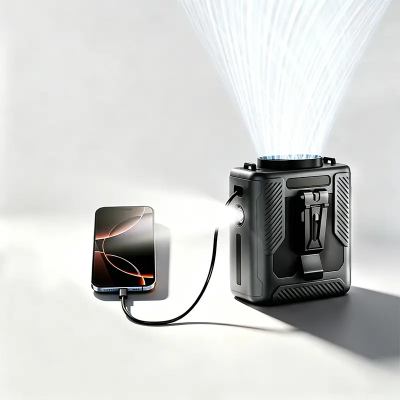 HOOYS Personal Waist Portable Rechargeable Fan, 6000mAh Battery Power bank, 5 Speeds 5300RPM Airflow, LED Light, Wearable Belt Fan for Outdoor, Jobsite, Farms, Traveling, Fishing