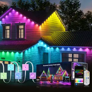 DEMILARE Eaves Light with 30/60 LEDS, RGB IC Outdoor Lighting, Permanent Outdoor Lights, Holiday Decorations for Party, Music Rhythm Sync, Remote Control & Bluetooth APP Link, IP67 Waterproof, 50/100 Feet Long,patio lights,House,Stock Up,Mother's Day