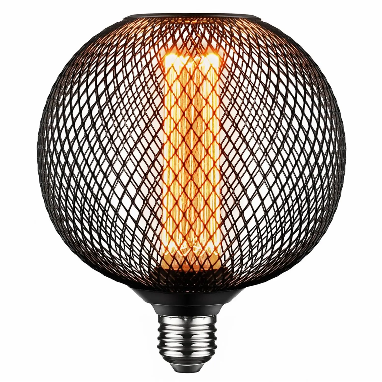 Next Glow LED Decorative Light Bulb | Black Metal Cage Vintage Edison Large Light Bulb for Home,Table Lamp Pendant Lighting | 3.5W Warm White 2200k Dimmable, E26 Medium Base Unique Decorative Bulbs