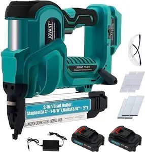 JOVANT 18 Gauge 2-in-1 Electric Brad Nailer & Stapler, Cordless with 2×2.0Ah Batteries & 800pcs Nails & Staples – Professional Tool for Precision Woodworking, Cabinet Making, Home Renovation & Furniture Repair