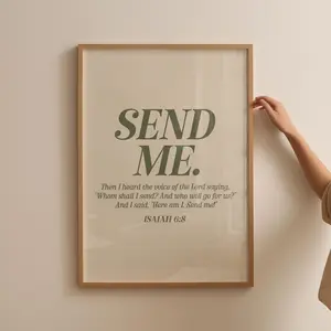 Isaiah 6_8 Bible Verse Poster, Christian Minimalist Wall Art, Scripture Religious Print, Green Decor Christian Girl Dorm Room Gift