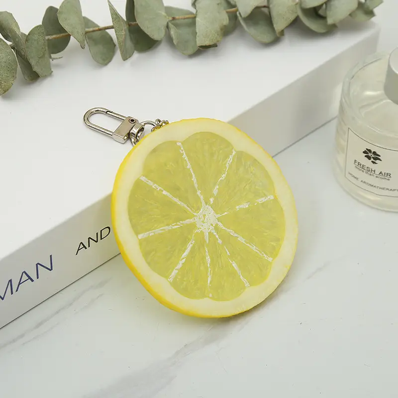 [Lemon Keychain] Creative Large Lemon Slice Keychain | Floating PVC Fruit Key Charms with Carabiner Clip, Alloy Bag Accessory for Sports Enthusiasts, Keychain Kawaii