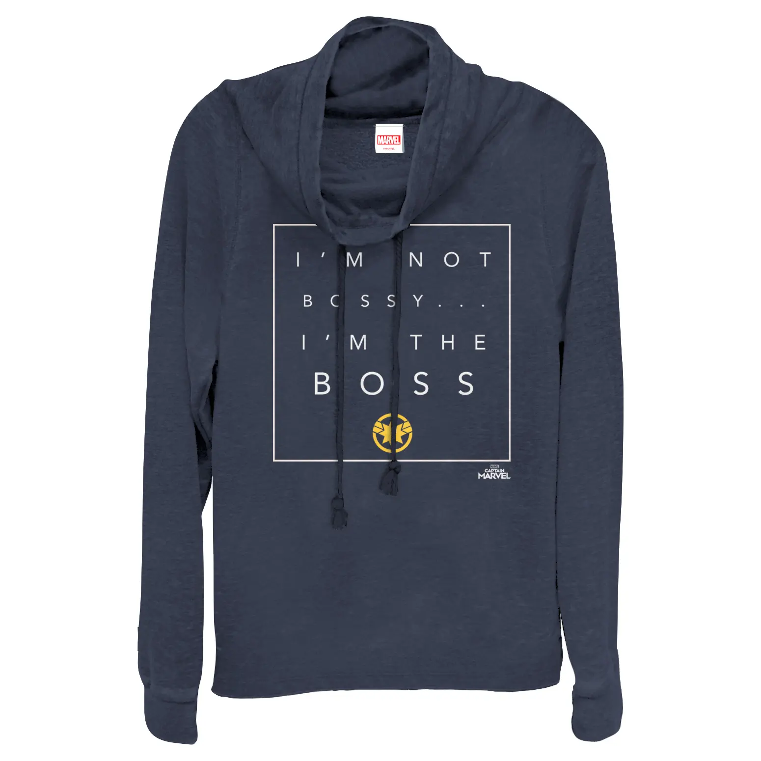 Juniors Womens Marvel Captain Marvel I'm the Boss Cowl Neck Sweatshirt
