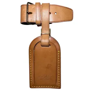 Pre-owned Louis Vuitton leather Luggage Accessories Preowned Vachetta Luggage Tag Beige 3.5x1x1.75 Inches Authentic Travel Accessory
