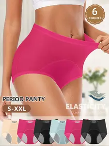 6-Pack MEIYATING High-Waist Women's Period Panties, Leak-Proof Breathable, Stretchy Comfort Fit, Multi-Color Safety Design, Sizes S-Xxl